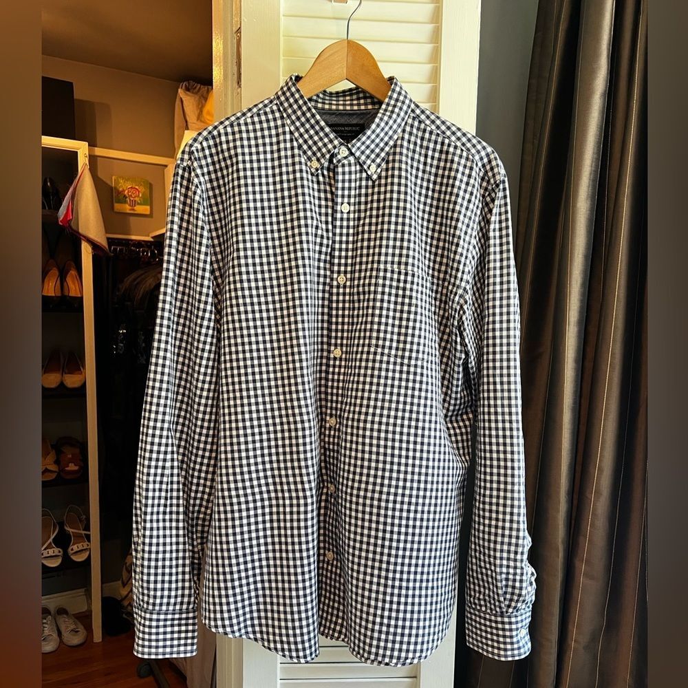 Banana Republic Navy and White Gingham Shirt